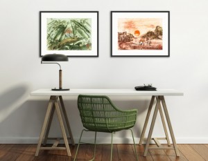 okami prints over a desk