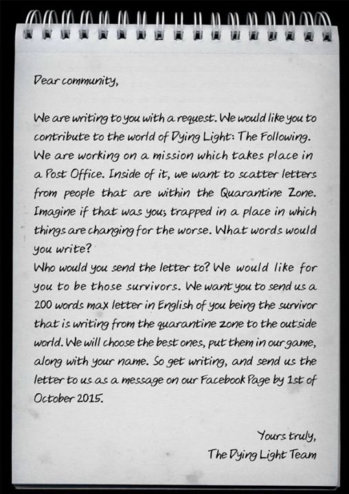 dying light techland facebook lettera
