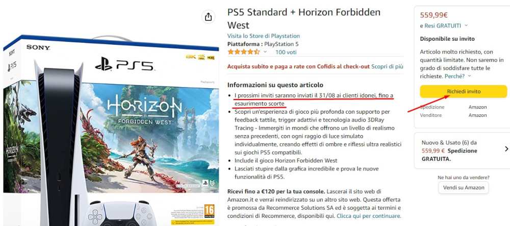 PS5 disponibile su Amazon