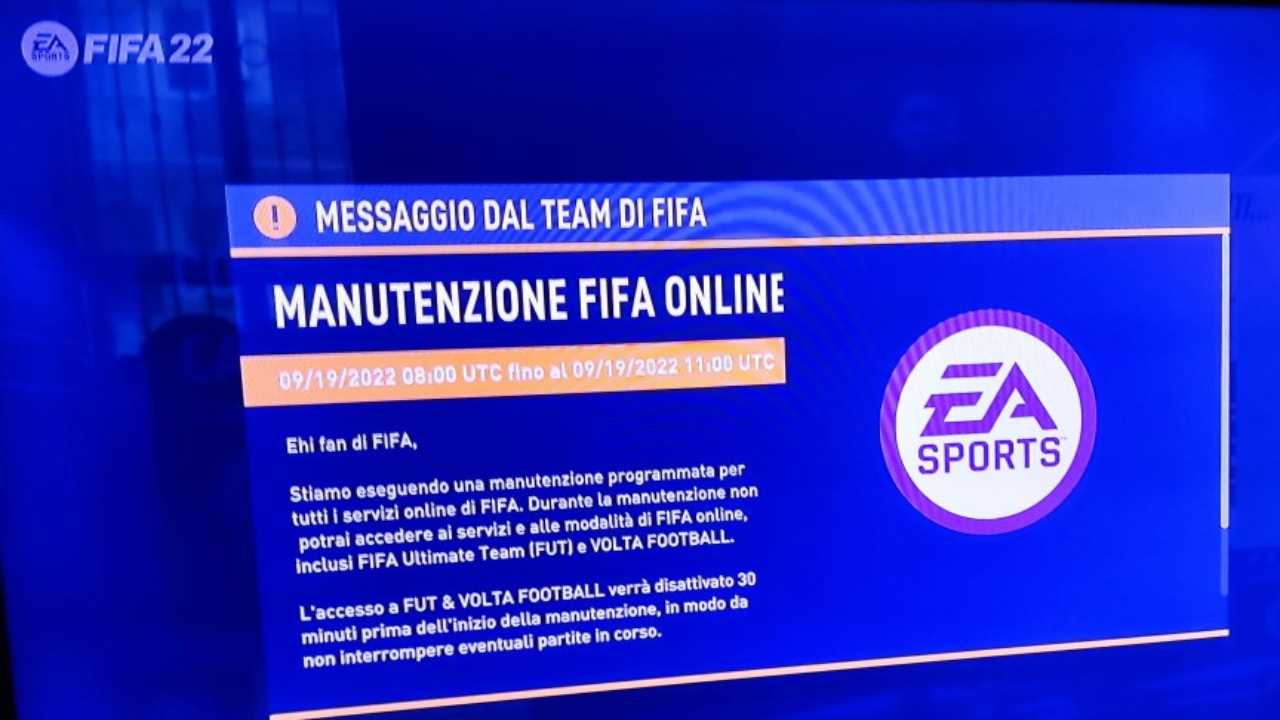 FIFA 22 messaggio manutenzione