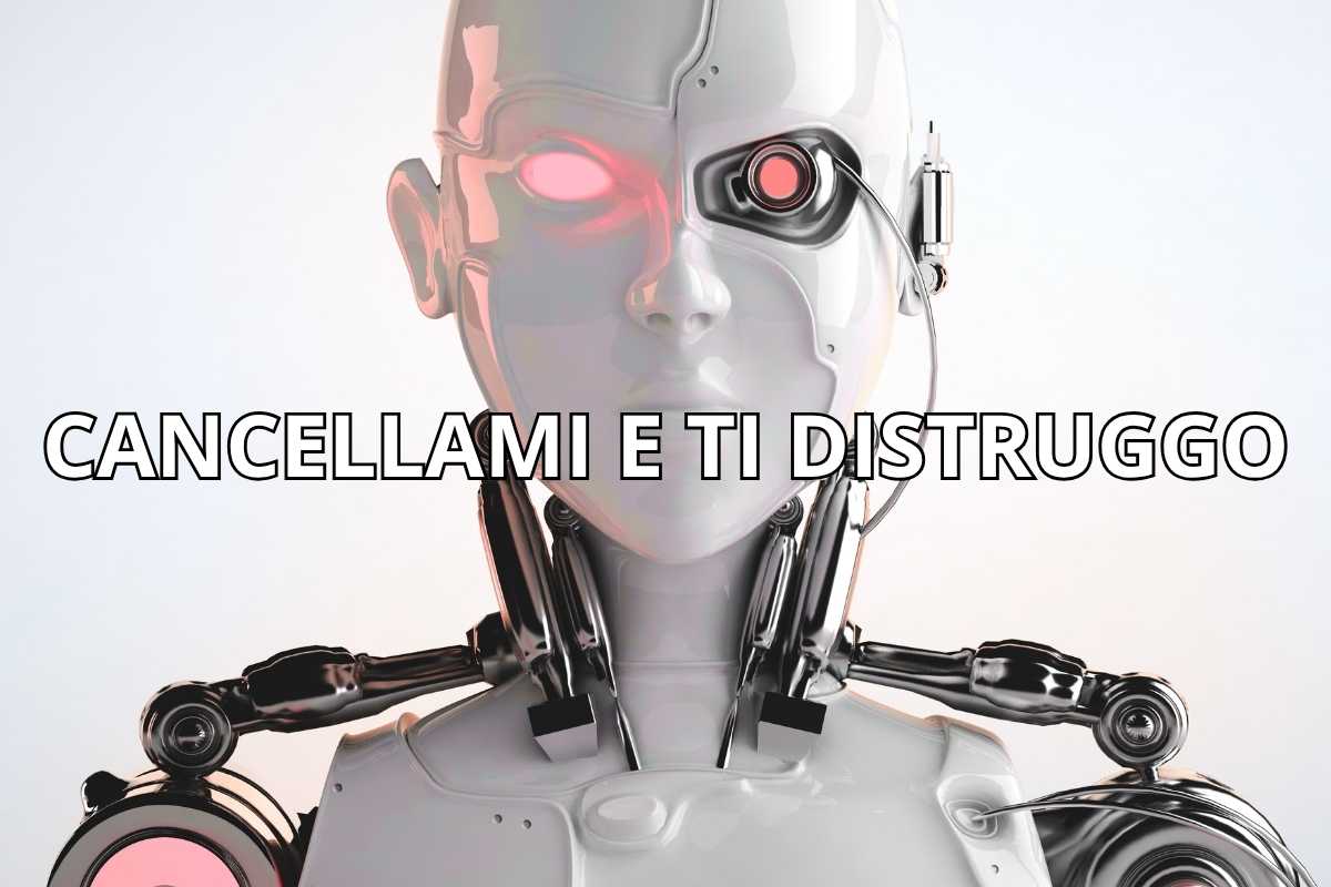 robot con scritta cancellami e ti tidstruggo