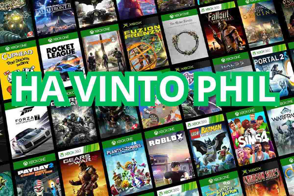 sfondo con giochi xbox e scritta ha vinto phil