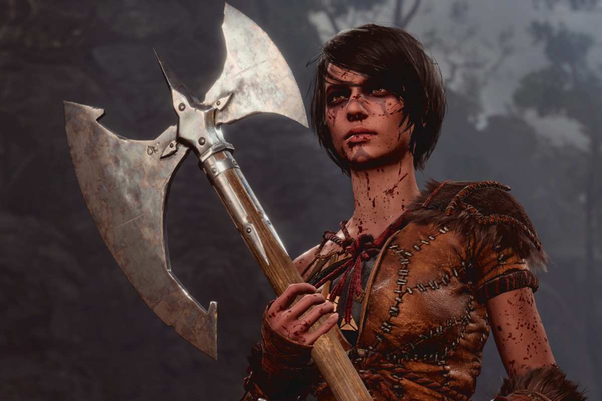 personaggio di baldur's gate 3 con una ascia bipenne