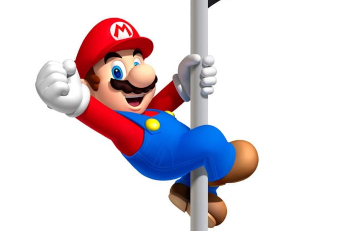 mario che si arrampica su un palo