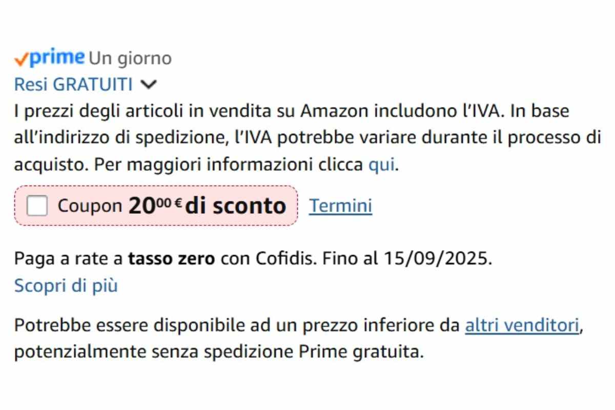 schermata del coupon