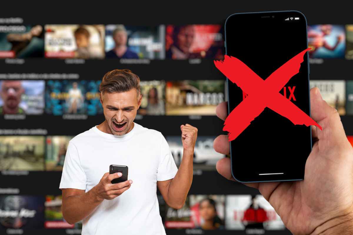 uomo contento smartphone e netflix barrato