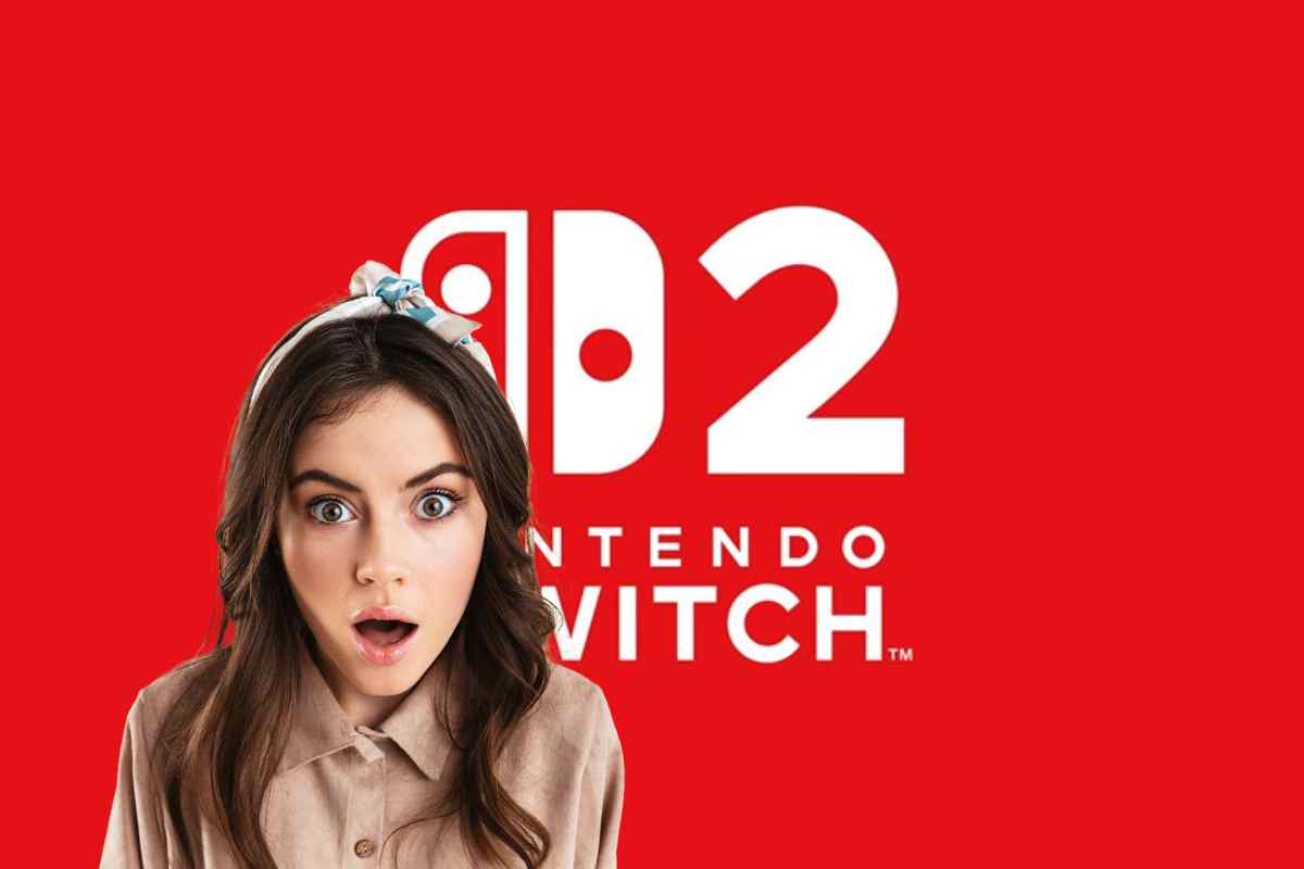 donna sconvollta e logo nintendo switch 2