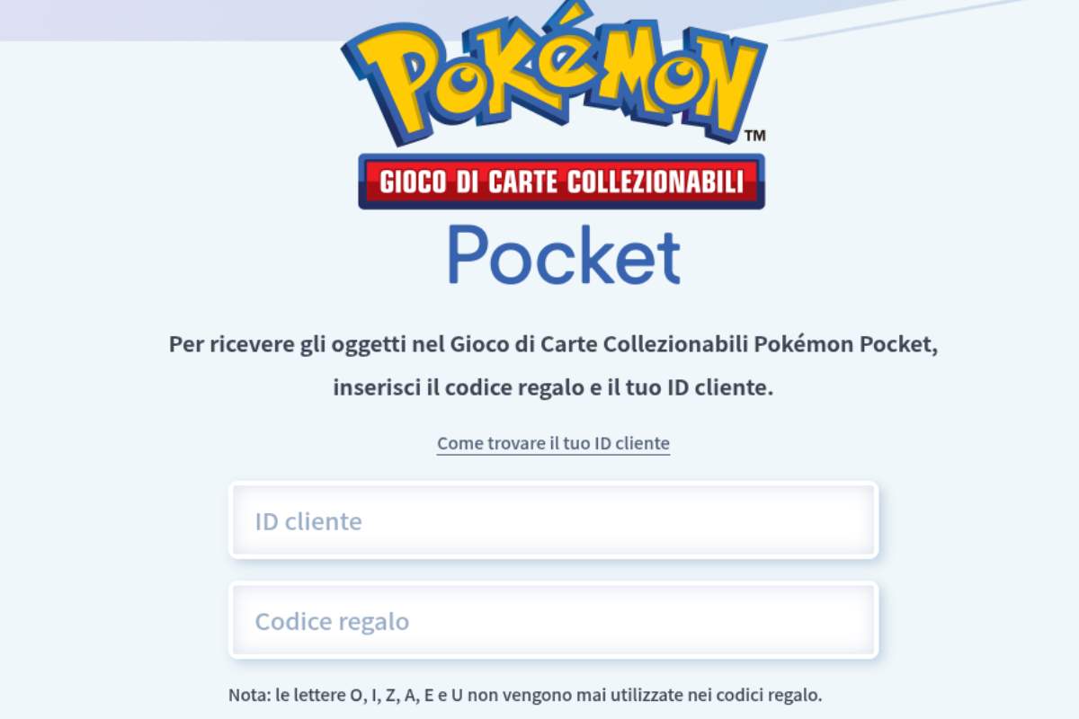 schermata pokemon pocket codice cliente