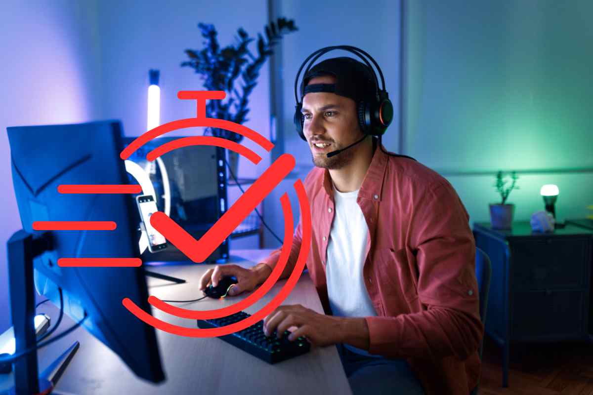 uomo al pc con simbolo della velocità
