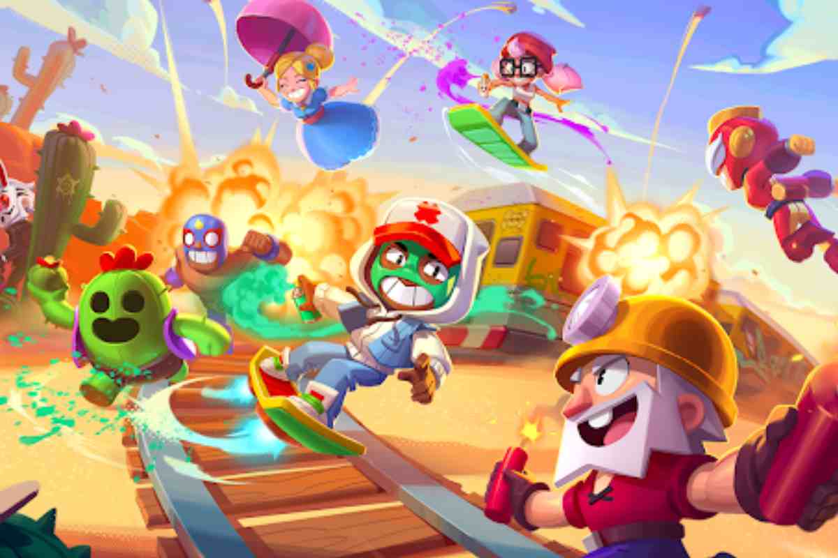 cover art di brawl stars con personaggi che si rincorrono