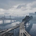 città di un videogioco con nebbia