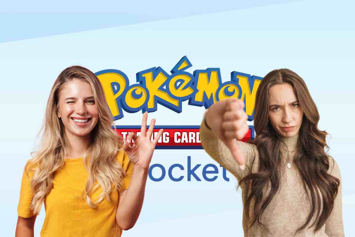 logo pokemon con ragazza che fa ok e ragazza che fa pollice verso