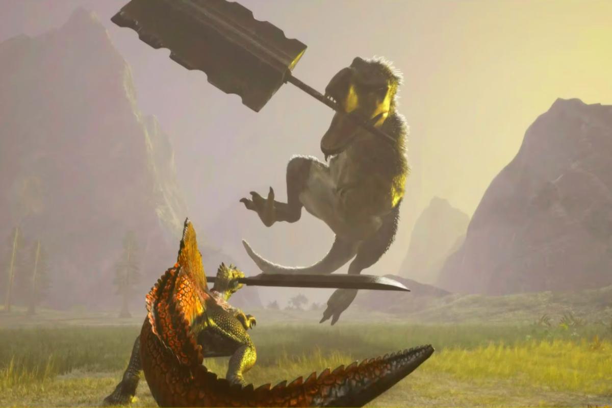 Dinosauri videogioco con le spade