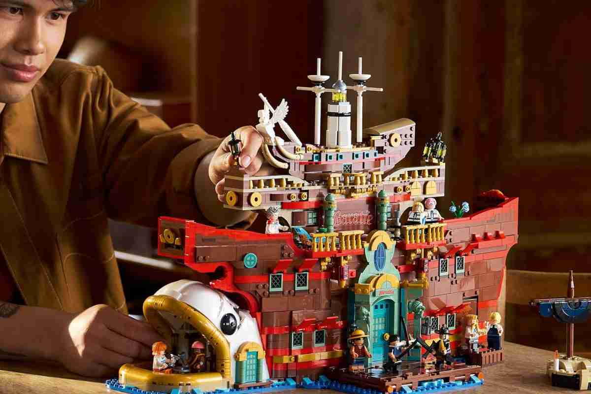 ragazzo che costruisce il baratie di lego