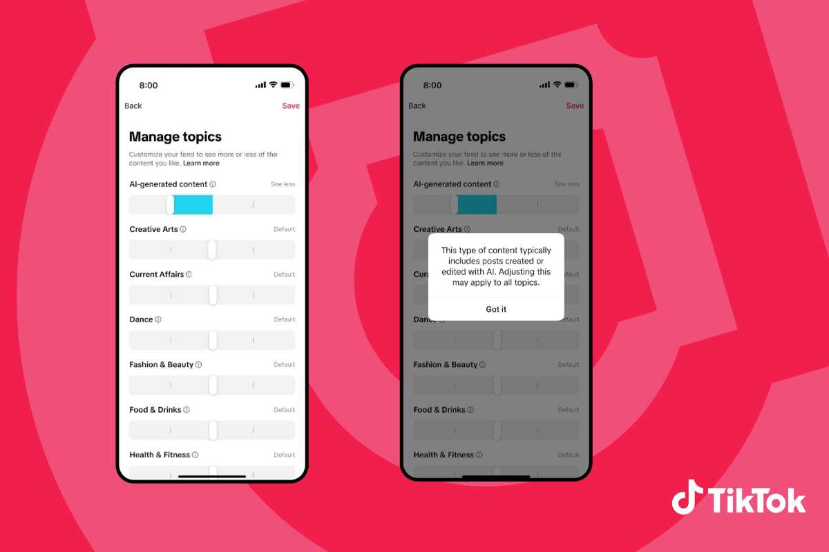 schermate della funzione tiktok per le ia