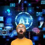 uomo a bocca aperta con sfondo di ia