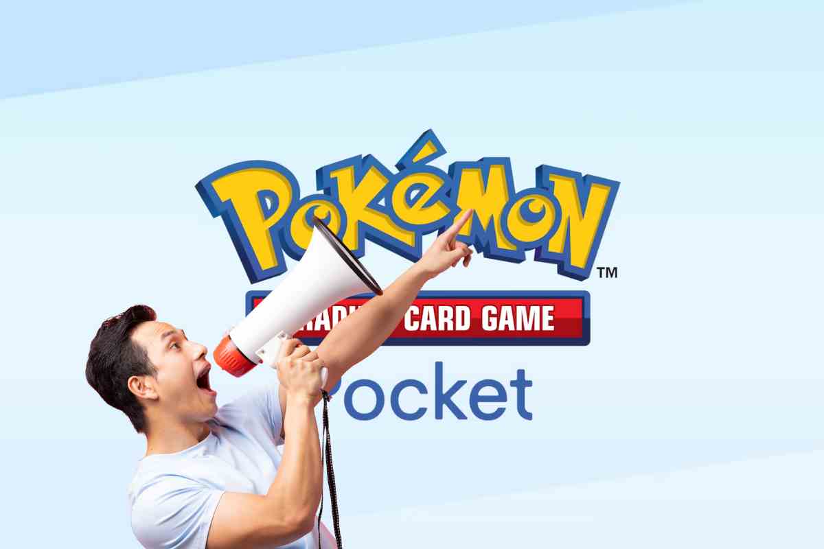 pokemon pocket e uomo con megafono